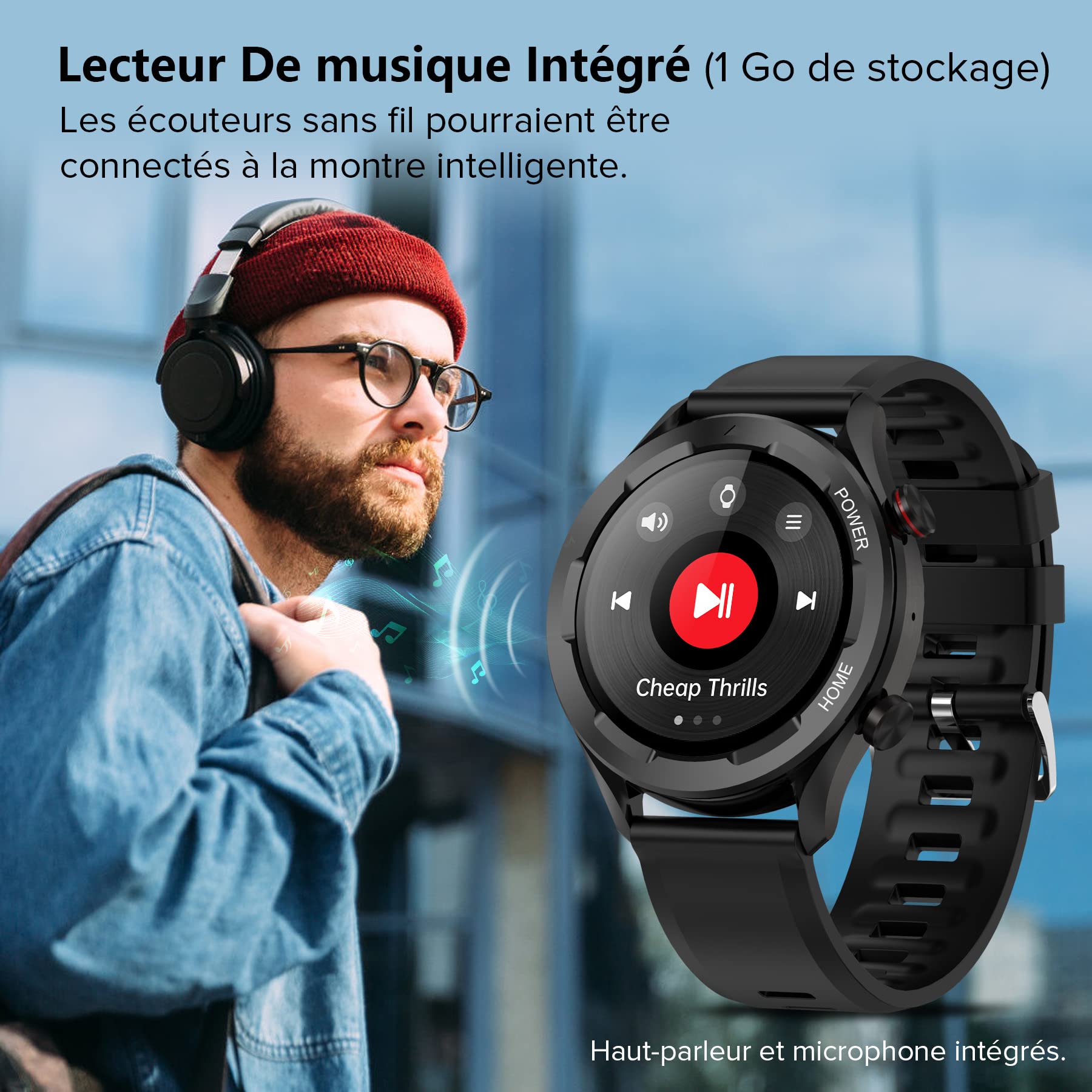 BRIBEJAT BT2 Pro Montre Connectée Homme Appel Étanche 28 Modes Sport Podomètre Sommeil 1GB Mémoire Musicale Smartwatch Fitness Android iOS Noir Orange