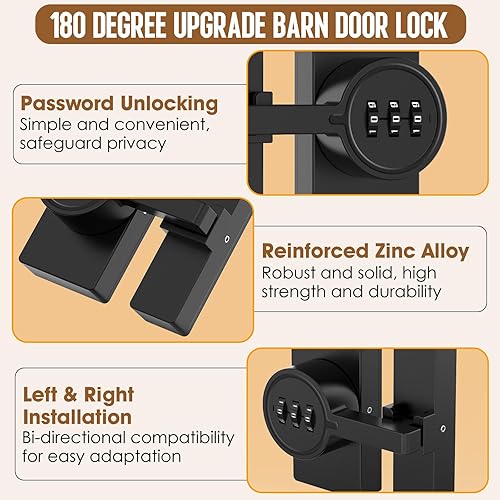 Miniatura 2 de Cerradura de puerta de granero adhesivo de 180 grados, cerraduras de gabinete con combinación, cerradura de puerta deslizante sin llave con