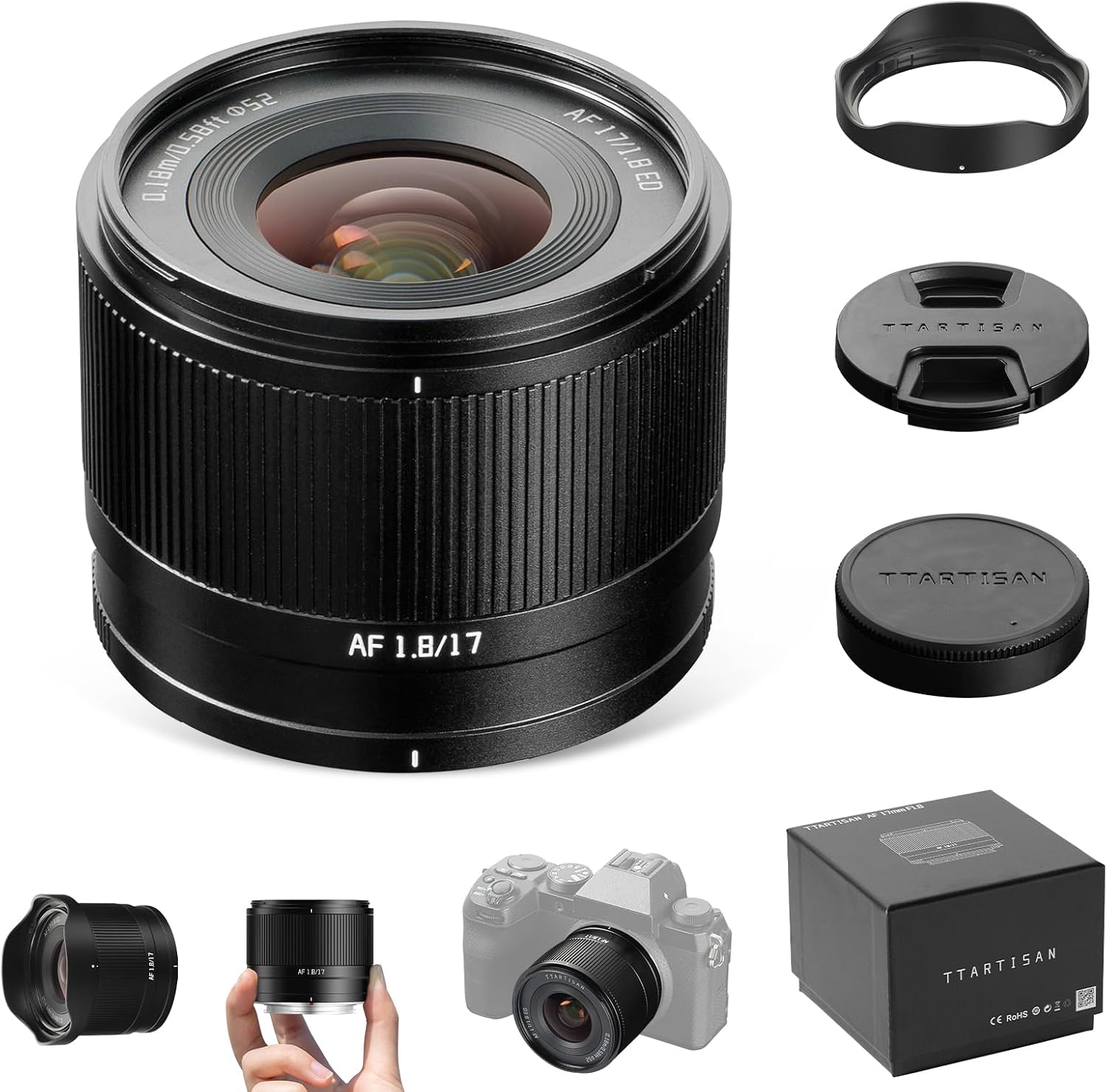 TTArtisan AF 17mm F1.8 Air E-Mount APS-C STM Lens, Ultra Wide ＆ Large Aperture Mirrorless Lenses for Sony ZV-E10 II, A6700, A6400, A6100 for Vlogging & Travel Photography