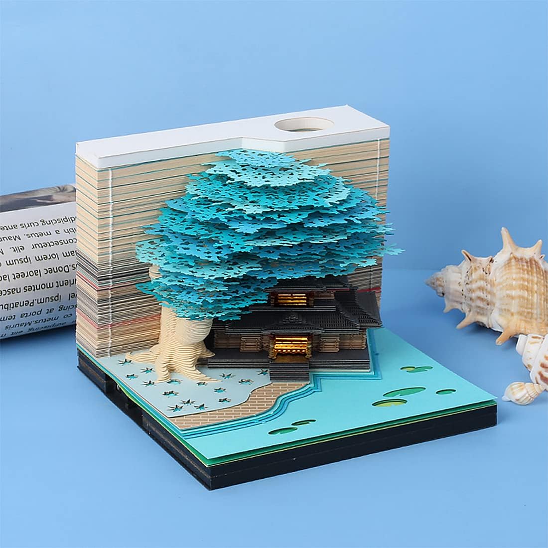 3D Memo Pad Tree Model Colorful 3D Sticky Notes Paper Notes,3D Art Notepad with Pen Holder LED(Purple Marriage Tree)