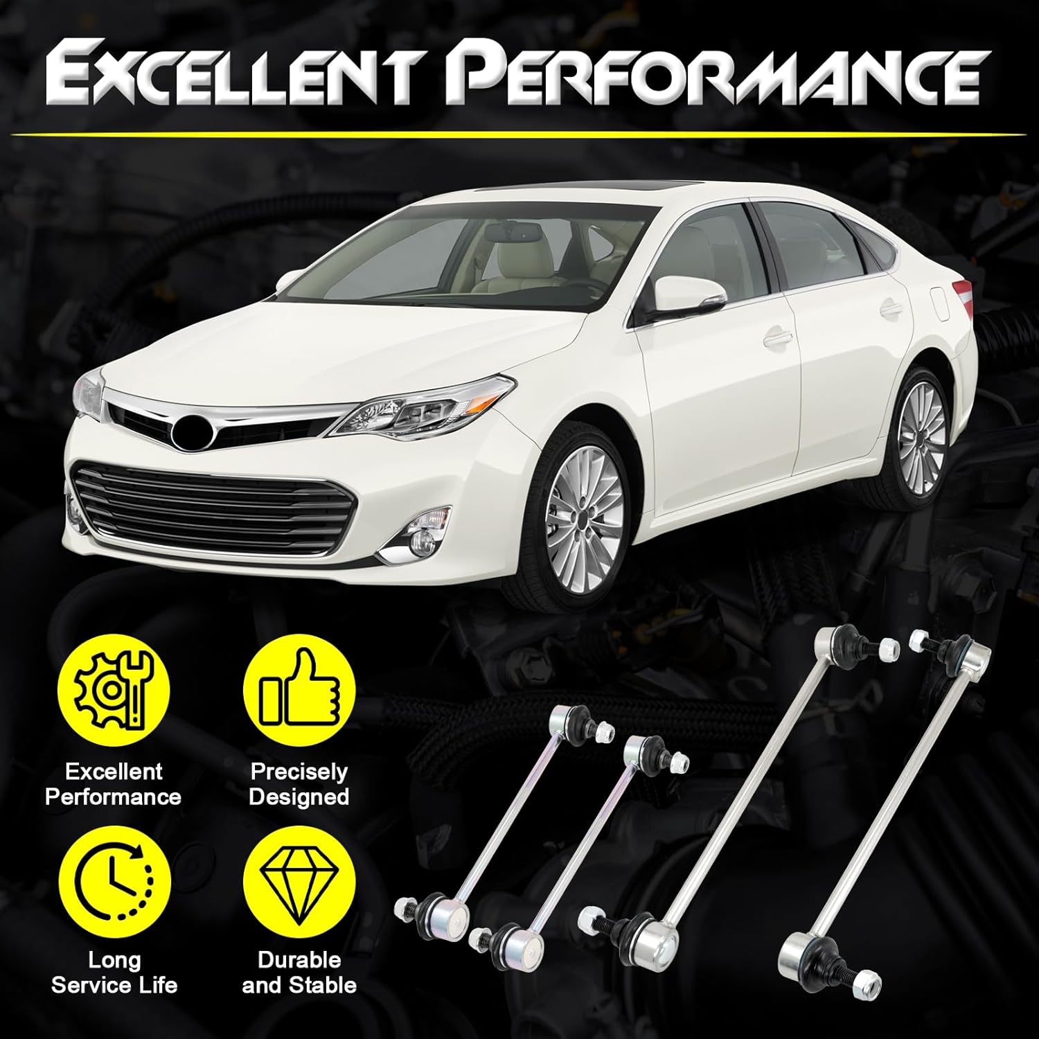 4Pcs Front ＆ Rear Stabilizer Sway Bar End Link Kit, Compatible with 1997-2001 Toyota Camry, 1997-2004 Avalon, 1999-2003 Solara, 1999-2003 Lexus RX300, 1997-2001 ES300, Replace# K90311, K90312, K90313