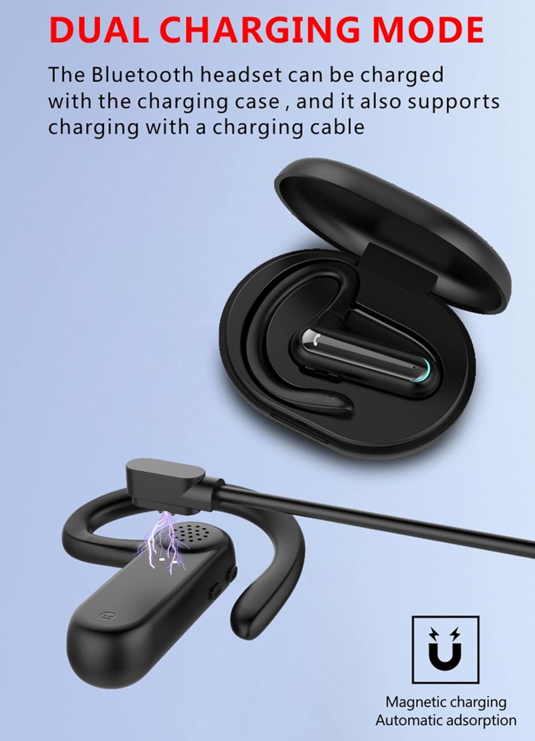 Open Ear Headphones Bluetooth Earpiece Non in Ear Wireless Earbuds with Earhooks Long Battery Life Headset Microphone Noise Cancelling Ear Buds with Charging Case for Sport Running Workout Android iOS