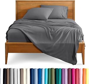 Bare Home Queen Sheet Set - 1800 Ultra-Soft Microfiber Queen Bed Sheets - Double Brushed - Queen Sheets Set - Deep Pocket - Bedding Sheets & Pillowcases (Queen, Grey)