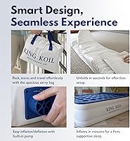 Vista 7 de King Koil Colchón de Aire Individual de Lujo con Almohada Integrada en la Parte Superior y Bomba Patentada de Alta Velocidad Integrada – Colchón