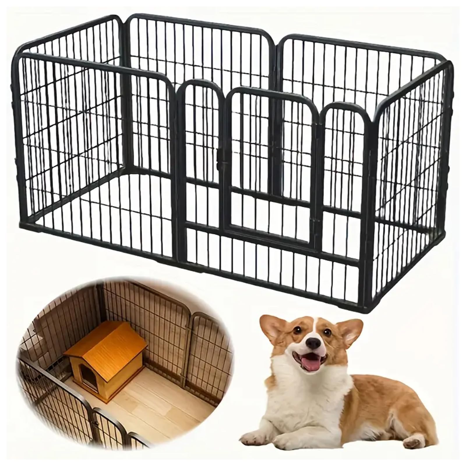 Dog Pen Indoor, 6 Panel Puppy Play Pen with Door, 47" Heavy Duty Metal Dog Playpen for Small Medium Dogs, Foldable Exercise Fence for Home Garden Camping, Easy Assembly