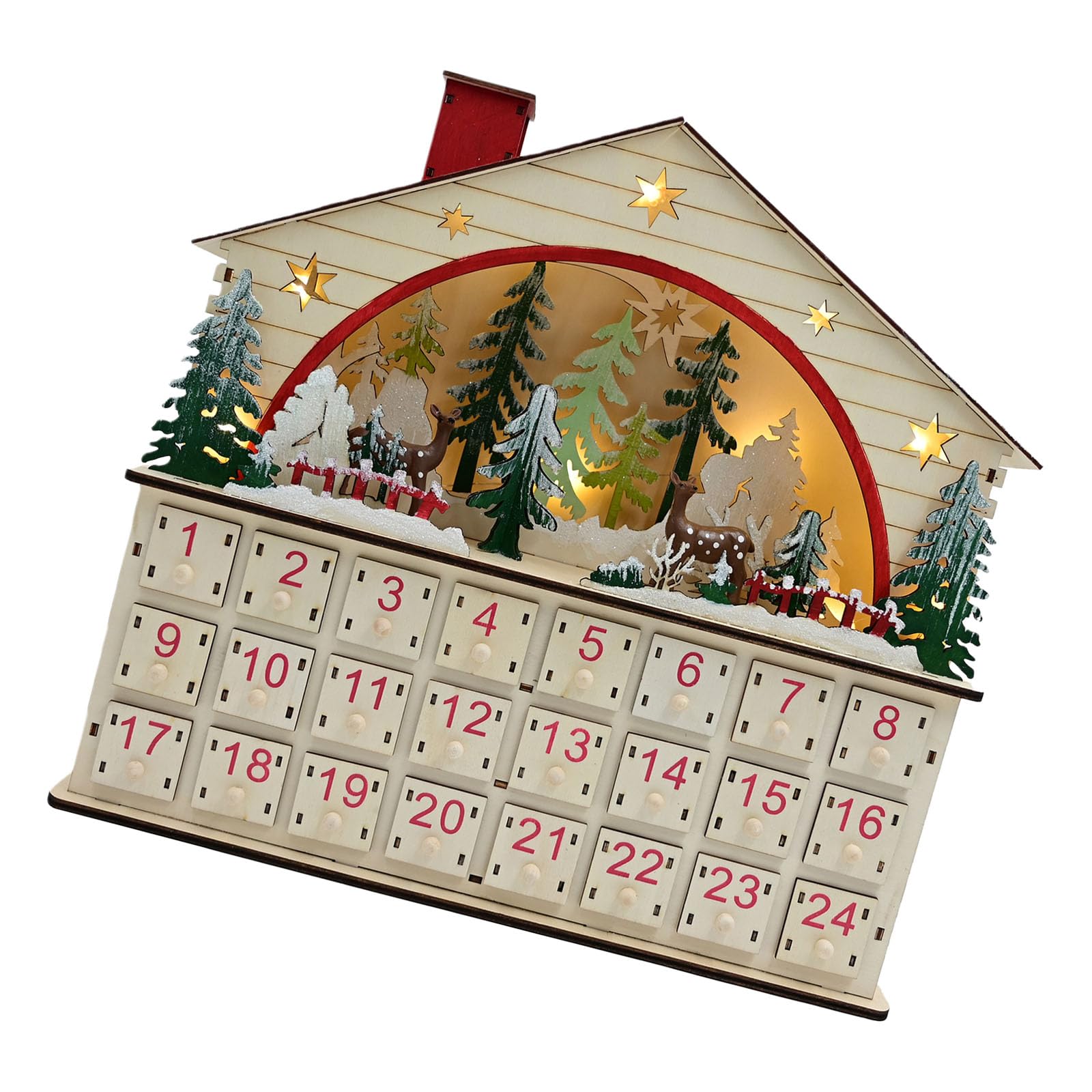 Xjdzineq User Friendly Wooden Christmas Advent Calendar with LED Lights Battery Power Festival Countdowns Display Battery Power Wooden Advent Calendar