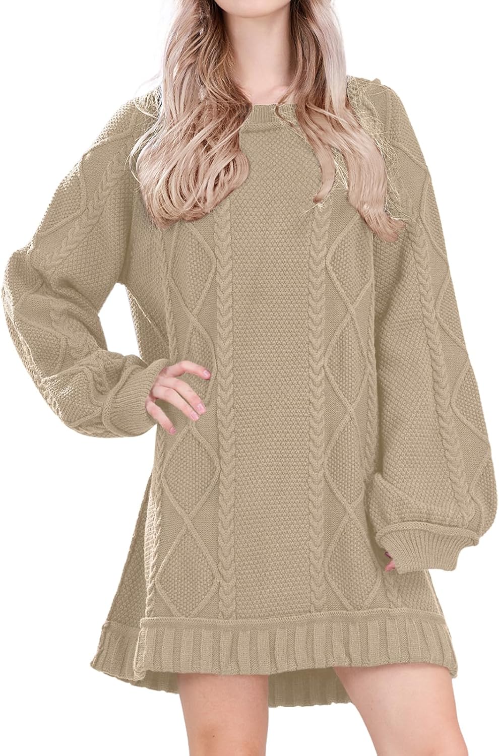 Womens Long Sleeve Pullover Oversized Cable Knit Chunky Mini Sweater Dress Fall Winter Trendy Outfits