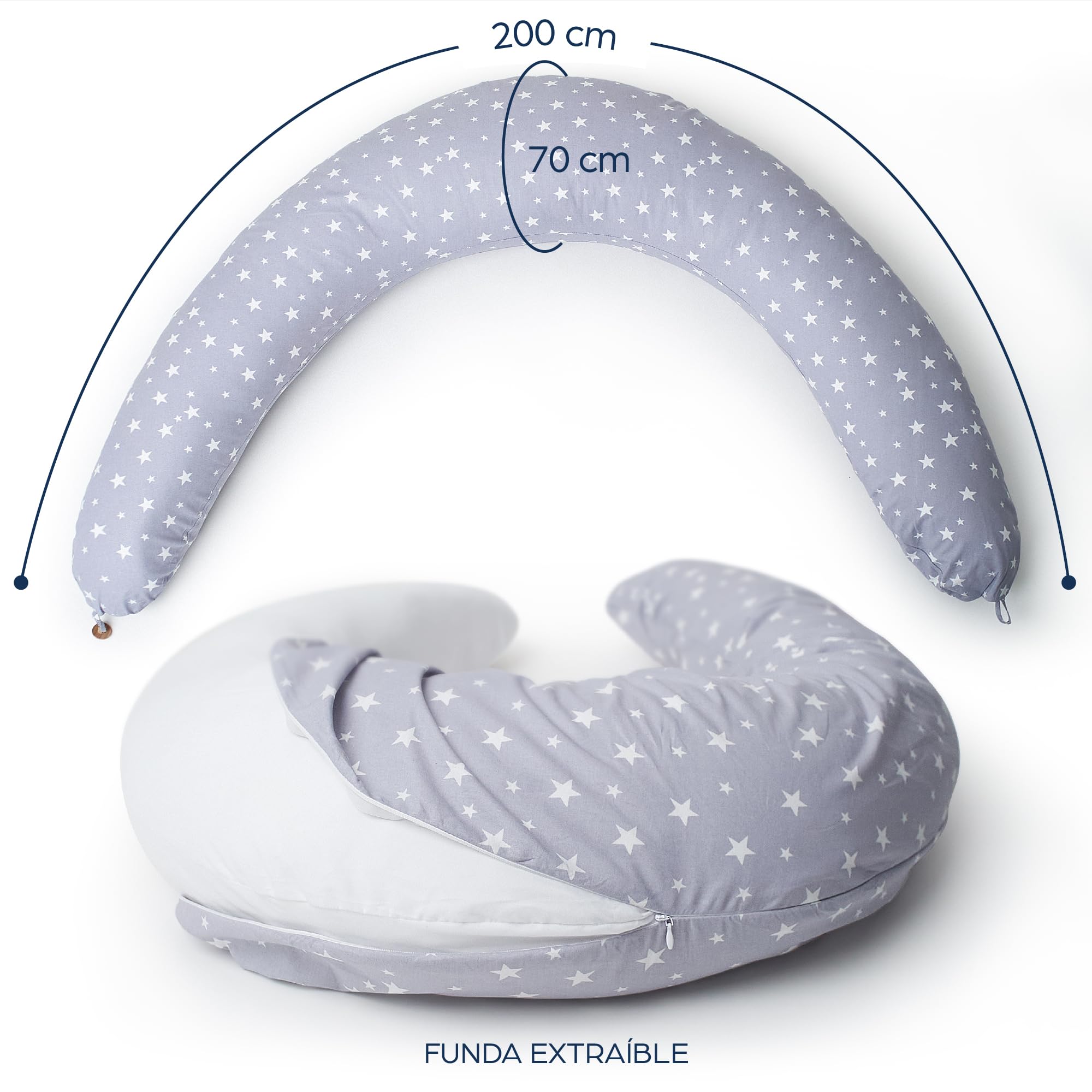 Niimo Cojín Embarazada XXL - Ganador del Doble Platino 2022, Cojín Embarazada y Cojín Lactancia Bebé con Funda 100% de Algodón, Almohada Embarazada Dormir, Lavable Relleno de Poliester — view 6