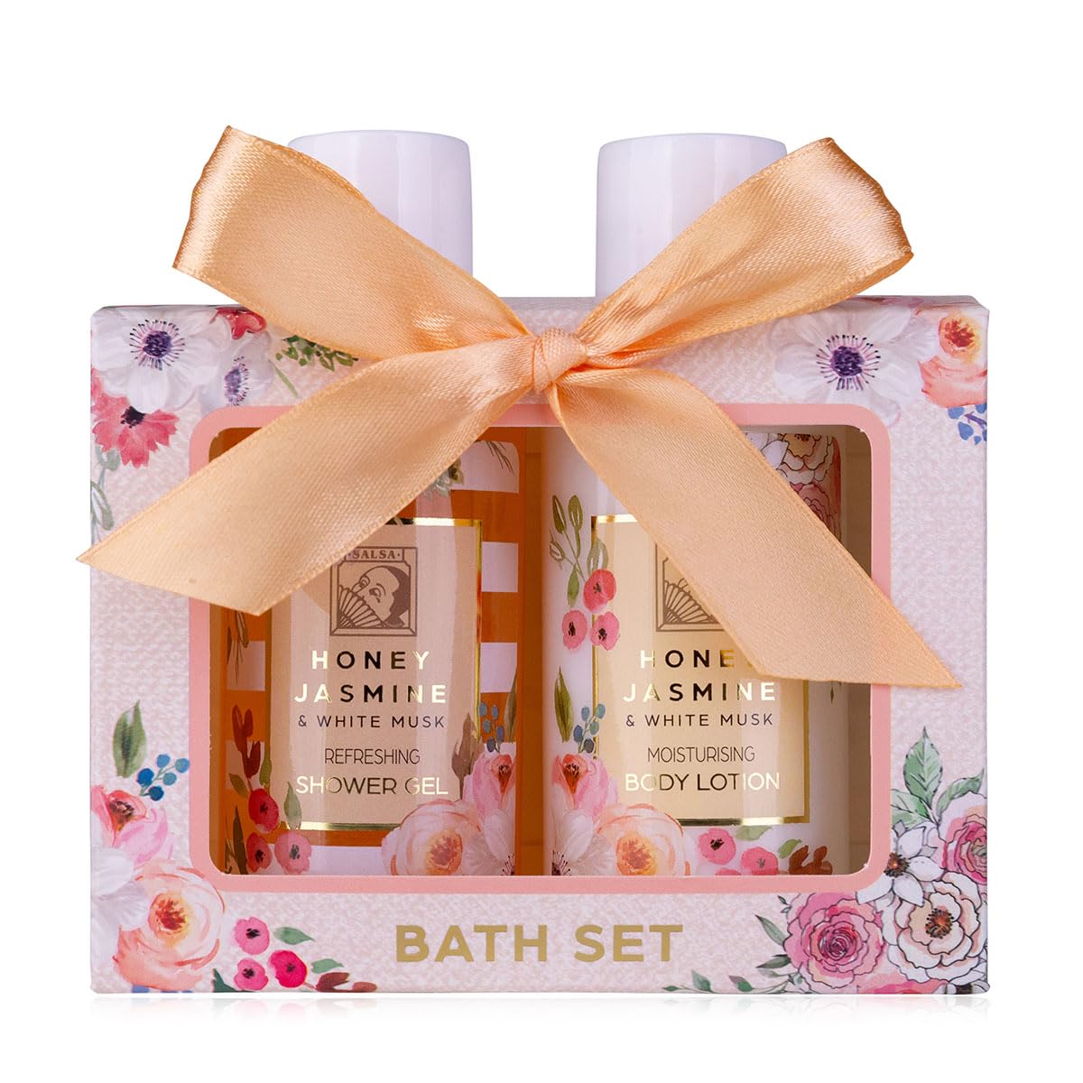 Accentra - Set de ducha para mujer HONEY JASMINE en un bonito estuche - Set de cuidado de 2 piezas con gel de ducha y loción corporal - Regalo de bienestar para San Valentín o el Día de la Madre