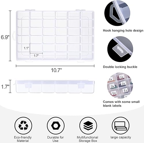 Miniatura 4 de Paquete de 2 cajas organizadoras de plástico transparente de 36 rejillas con divisores ajustables, pequeños organizadores de manualidades y