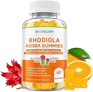 Rhodiola Rosea Gummies 1000mg for Adults & Kids - Adaptogenic Herb, Cortisol Balance - Stress, Emotions, Slumber Support, with Ashwagandha, Siberian Eleuthero Supplements for Women & Men, 60 Count