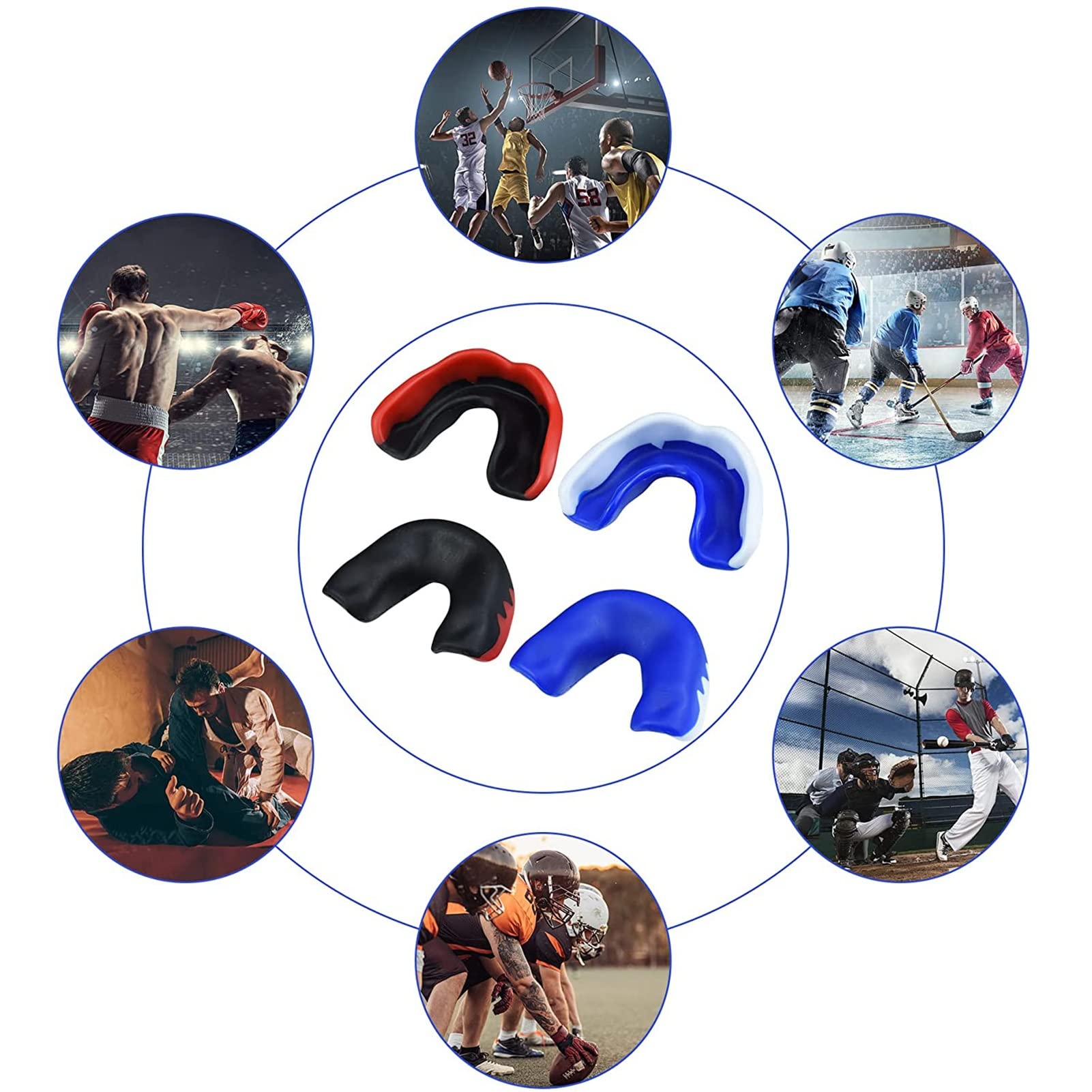 Paradenti Sportivo, Adulto Scudo Gengivale Sportivo con Caso, Doppio Colorato Boxe con Paradenti per MMA, Judo, Karatè, Rugby, 4 Pezzi