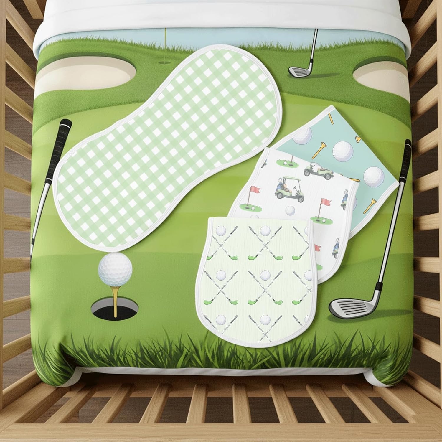 5 Pack Baby Burp Cloths for Boys Girls, Soft Cotton, Golf Sport Theme Design, Super Absorbent Baby Burping Cloths for Newborns, Machine Washable and Reusable Baby Spit-Up Cloths