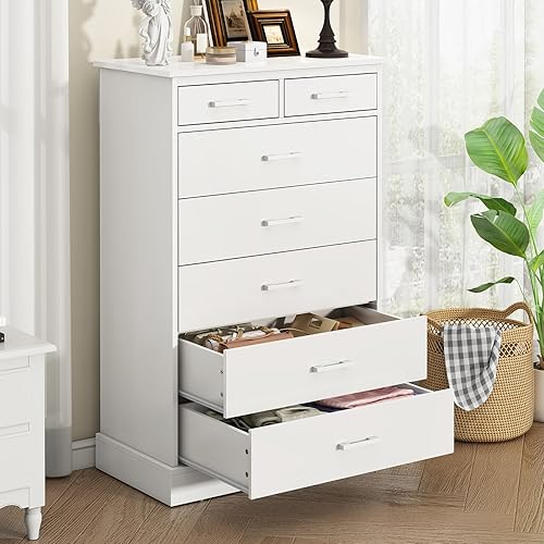 Miniatura 4 de EPHEX Cómoda alta blanca con 7 cajones para dormitorio, torre de almacenamiento, cómoda moderna con pedestal resistente, 27.6 pulgadas de ancho x
