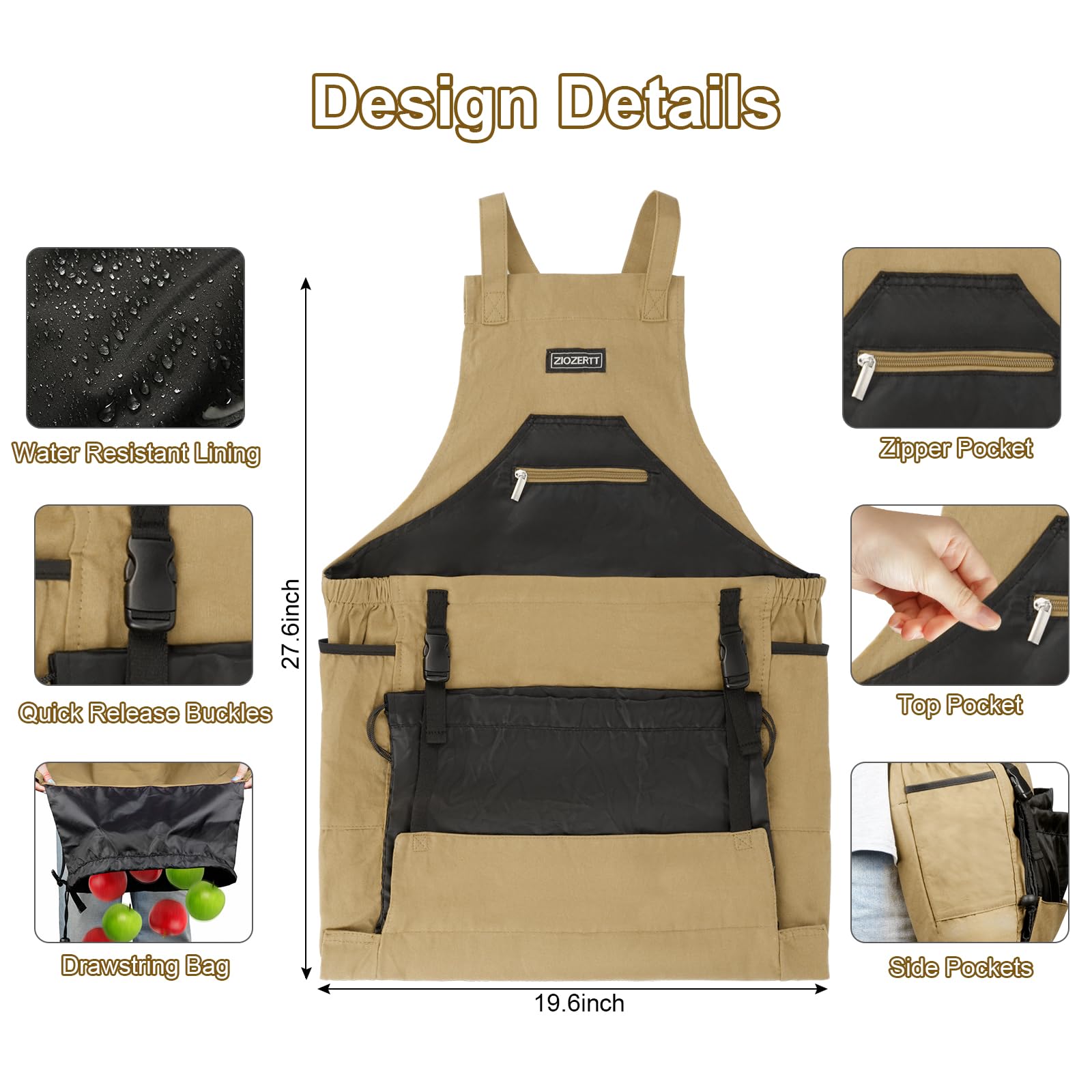 Grembiule da giardino, grembiuli da raccolta con tasche per donne e uomini, cintura per attrezzi da giardinaggio in tela, regalo per mamma, papà