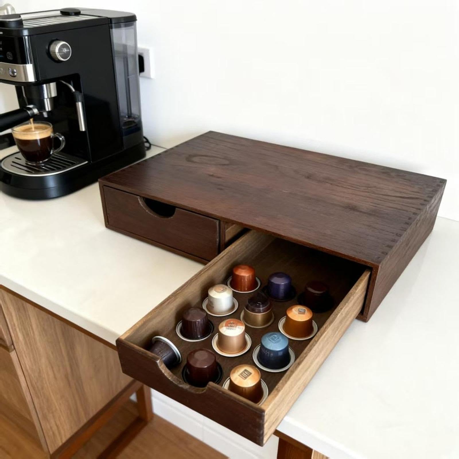 Cassetto Porta Capsule di caffè in Legno, Cassetti Capsule di caffè Espresso, Porta Tisane per Scrivania, Ufficio, Casa, per Conservare Altri Piccoli Oggetti da Cucina