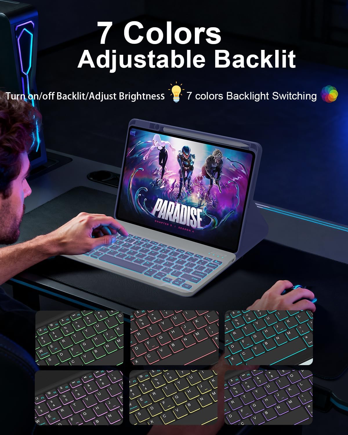 for iPad A16 11th/10th Generation Case with Keyboard, 7 Colors Backlit Wireless Detachable Folio, Keyboard Cover for iPad 11 inch A16 2025/10th Gen 10.9 inch 2022 with Pencil Holder, Purple