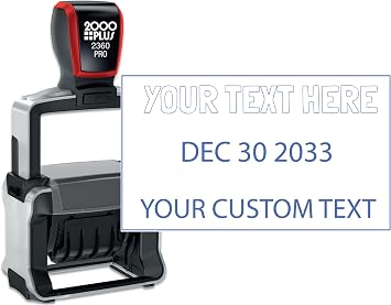 Heavy Duty Date Stamp with 2-Line Custom Text, 2000 Plus 2360 Self Inking Stamp - Choice of Ink Color (Red)