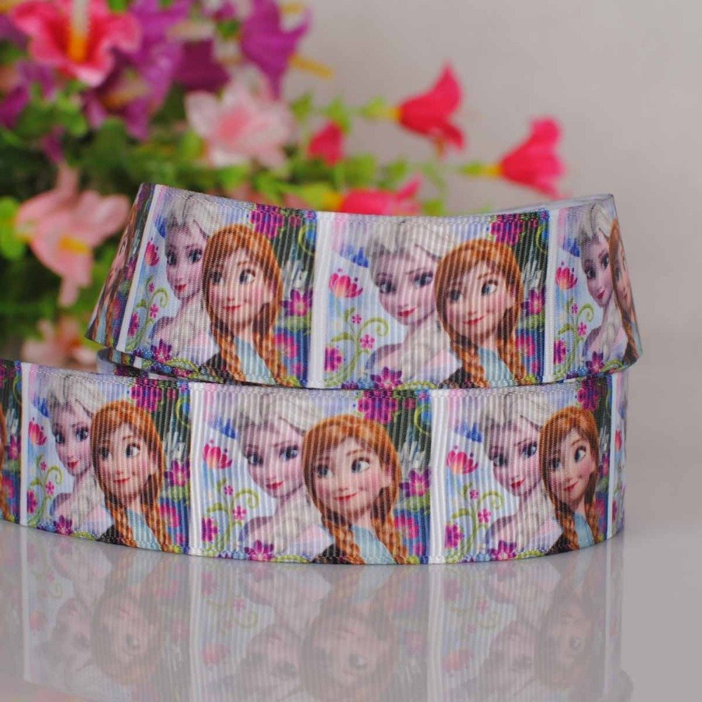 Generic 9 mm Grosgrain : 50 ярдов 1 " 25 мм белый фон девушки Эльза и Анна pattern печать grosgrain ленты мультфильм лента бесплатная доставка