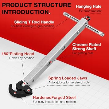 Shall Telescoping Basin Wrench, Adjustable Sink Wrench with 10'' to 17'' Extendable Handle, Full Polished Tap Nut Spanner with 3/8'' to 1-1/4''(10-32 mm) Jaw Capacity for Hard to Reach Spaces