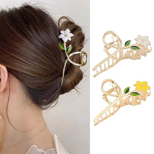 Miniatura 7 de Pinzas para el cabello de flores de metal dorado banda para el cabello de lirio blanco floral de San Valentín accesorios para el cabello exquisitos