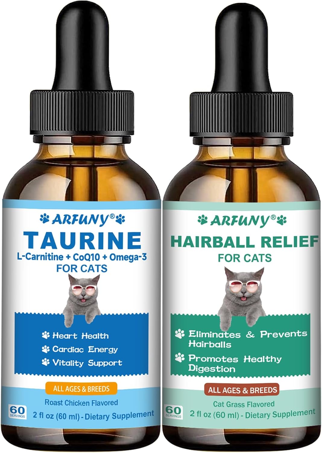 Taurine Supplement for Cats & Hairball Treatment for Cats - Heart Health, Cardiac Function Support - Kitten Furball Treatment - Supports Skin & Coat, Digestion