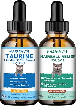 Taurine Supplement for Cats & Hairball Treatment for Cats - Heart Health, Cardiac Function Support - Kitten Furball Treatment - Supports Skin & Coat, Digestion