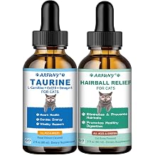 Taurine Supplement for Cats & Hairball Treatment for Cats - Heart Health, Cardiac Function Support - Kitten Furball Treatment - Supports Skin & Coat, Digestion