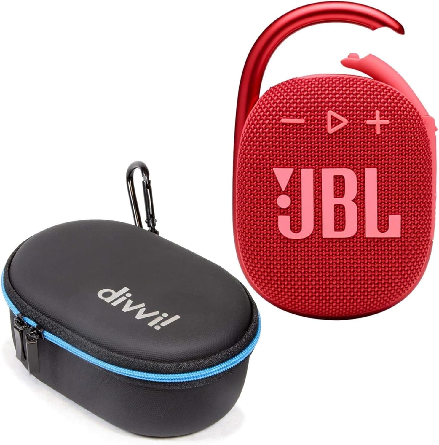 JBL Clip 4 Portable Bluetooth Speaker (Red) + Bundle with divvi! Protective Hardshell Case (Black)