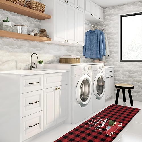 Miniatura 3 de Juego de 1 alfombras y tapetes de cocina de Navidad, diseño de copos de nieve, tapete para fregadero de cocina, antideslizante, tapete lavable para