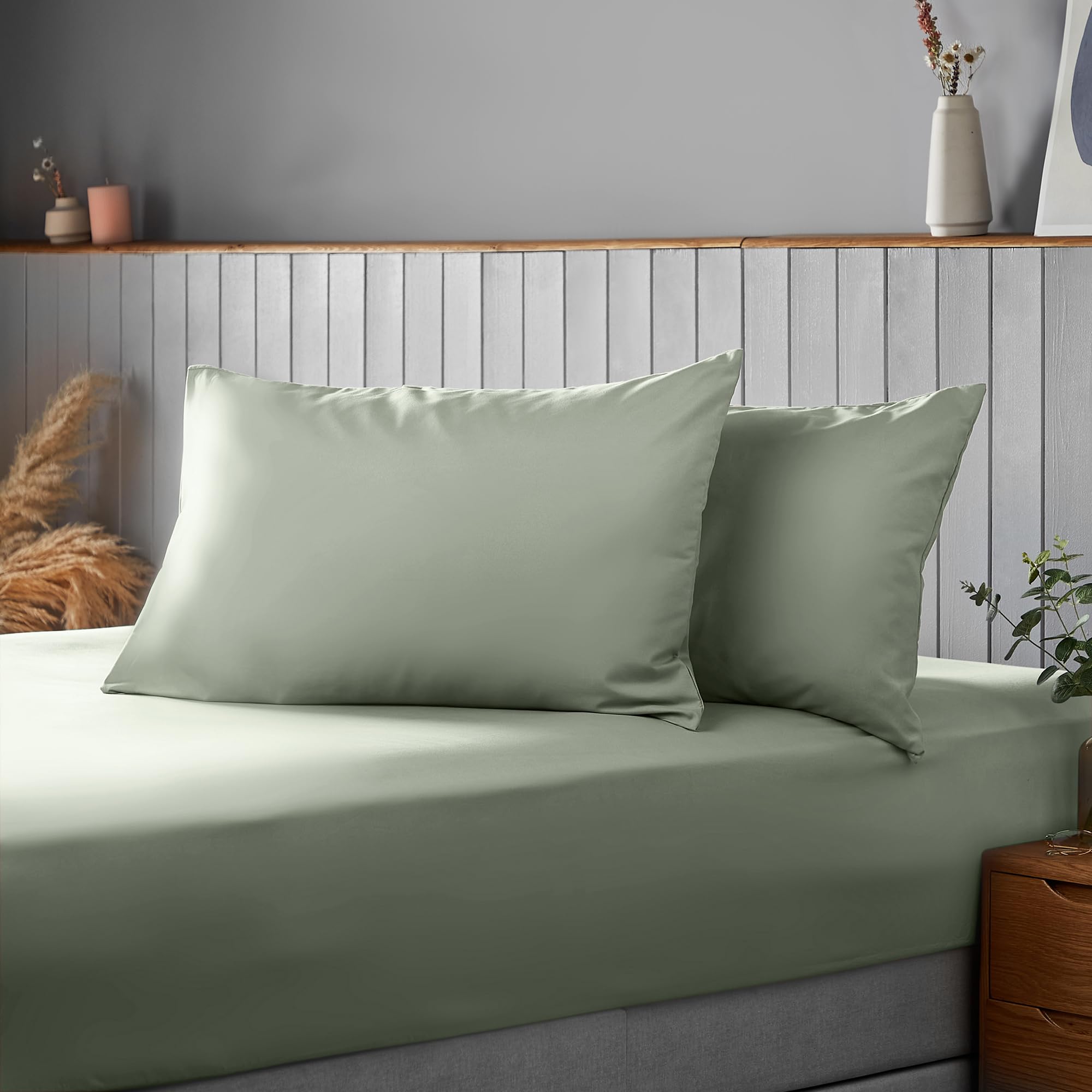 Silentnight Plain Sage Housewife Pillowcase, Pair