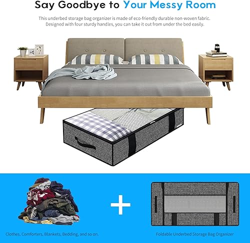 Miniatura 6 de Onlyeasy - Juego de 4 bolsas de almacenamiento para debajo de la cama con asas reforzadas y cremalleras, organizador plegable para mantas,