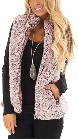 MEROKEETY Women's 2023 Winter Casual Sherpa Fleece Lightweight Fall Warm Zipper Vest with Pockets
