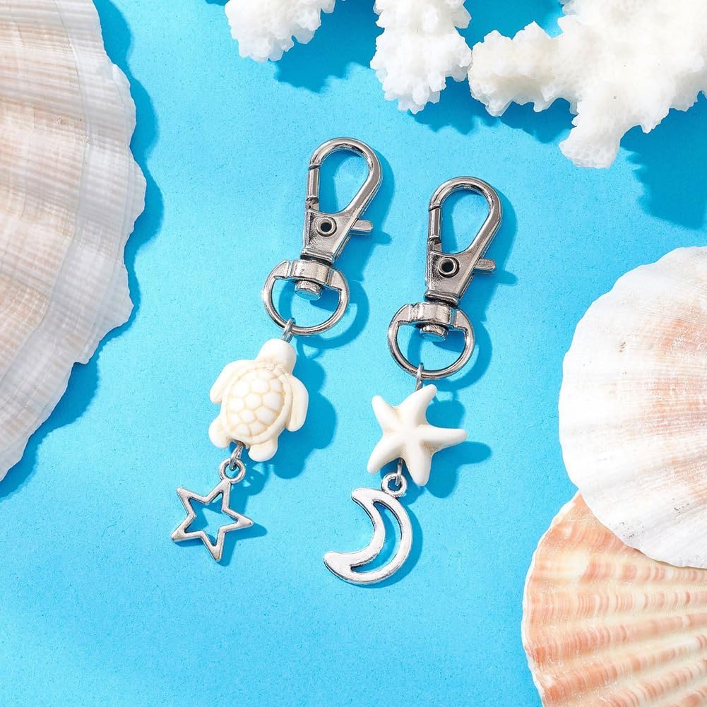 CRASPIRE 20Pcs/box Travel Turtle Keychain Good Luck Charms Sea Ocean Key Chain Bulk Turquoise Summer Starfish Beach Animal Pendant Charm Keyring Decor for Inspirational Gift DIY Party Favors Handbag image 3