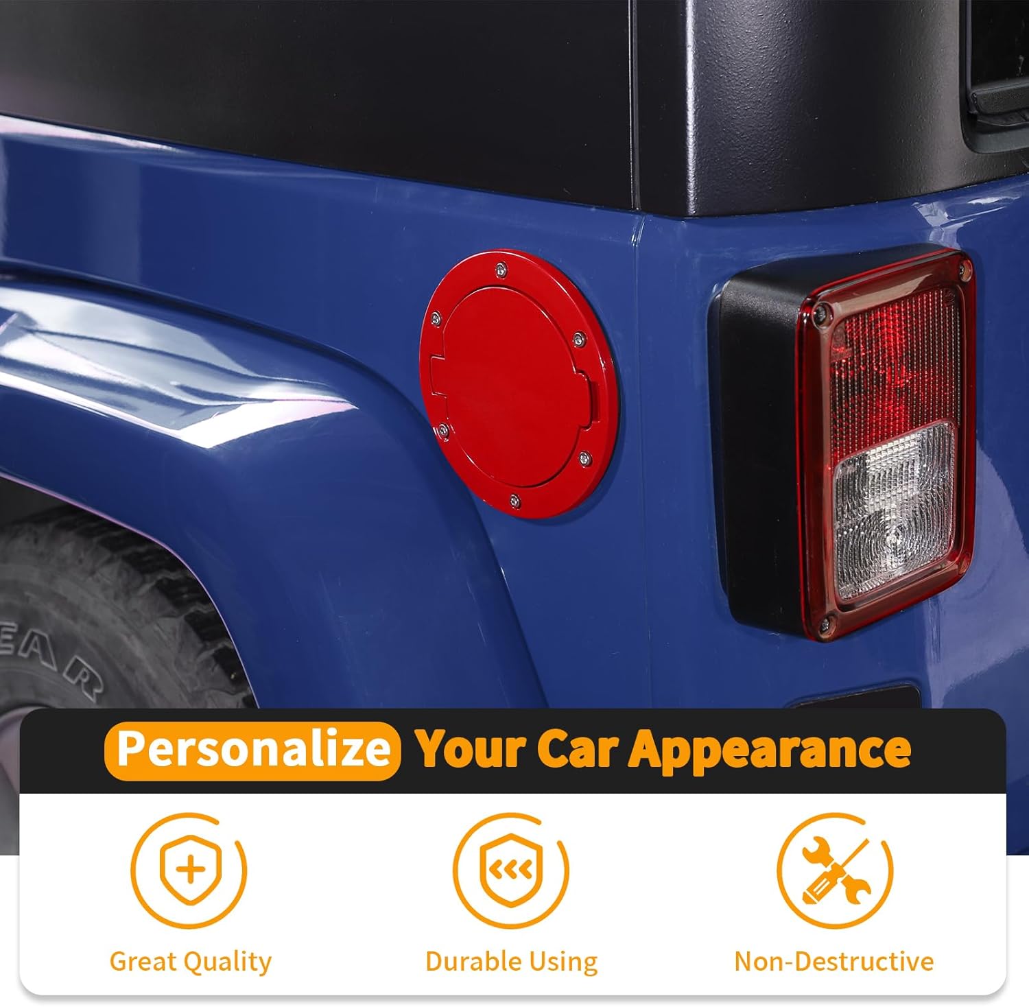 Hoolcar For JK Fuel Filler Door Cover Gas Tank Cap Cover Compatible with Jeep Wrangler JK JKU 2007-2017, Exterior Accessories, Red