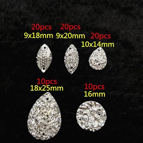 Miniatura 2 de 80 piezas de diamantes de imitación de formas y tamaños mixtos, notables color plateado y blanco, cristales facetados con parte trasera plana para