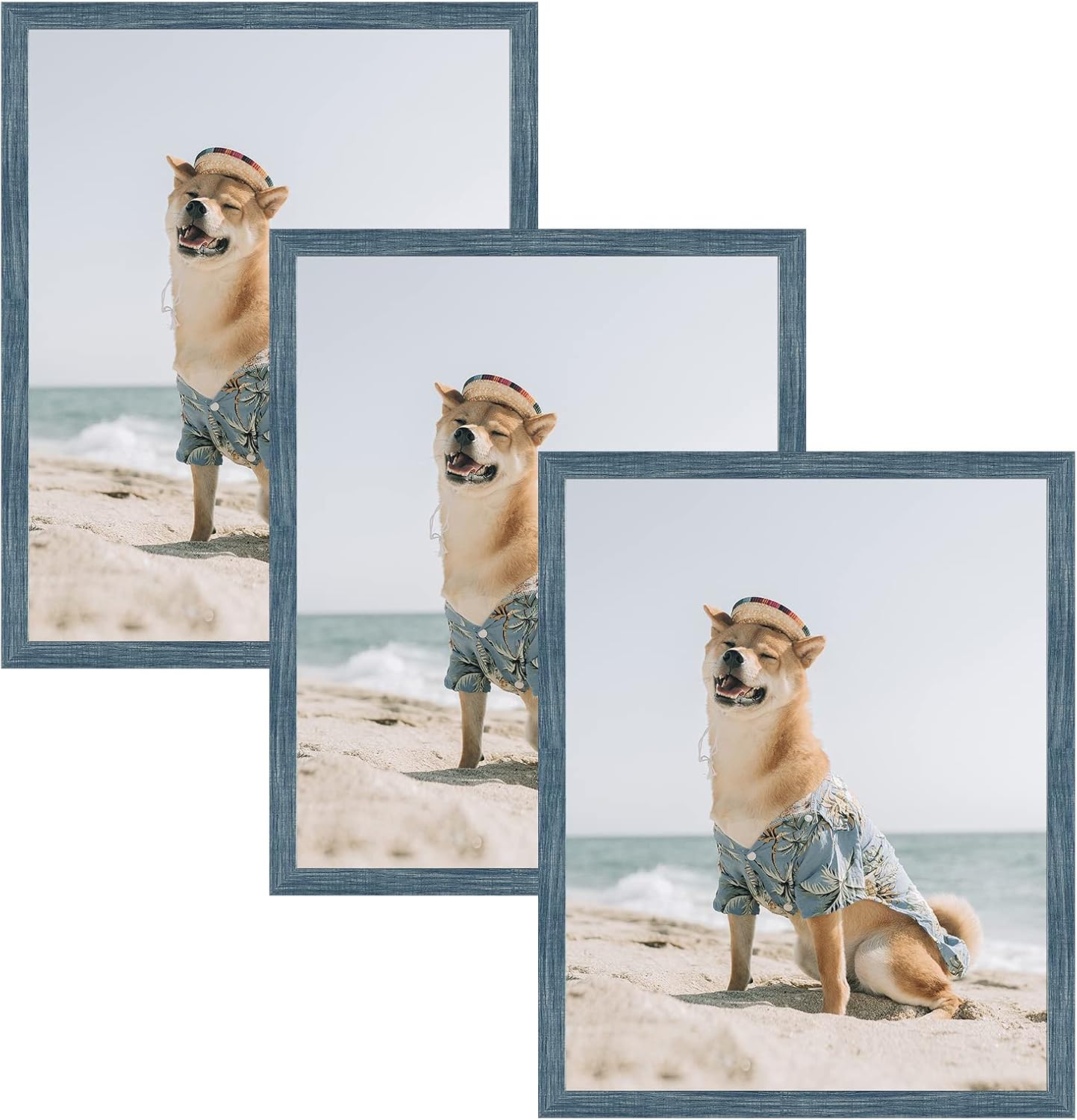 MBC 16x20 Picture Frames in Blue, Set of 3, Display Pictures 11x14 with Mat or 16x20 Without Mat, Gallery Poster Frame, Horizontal or Vertical Display