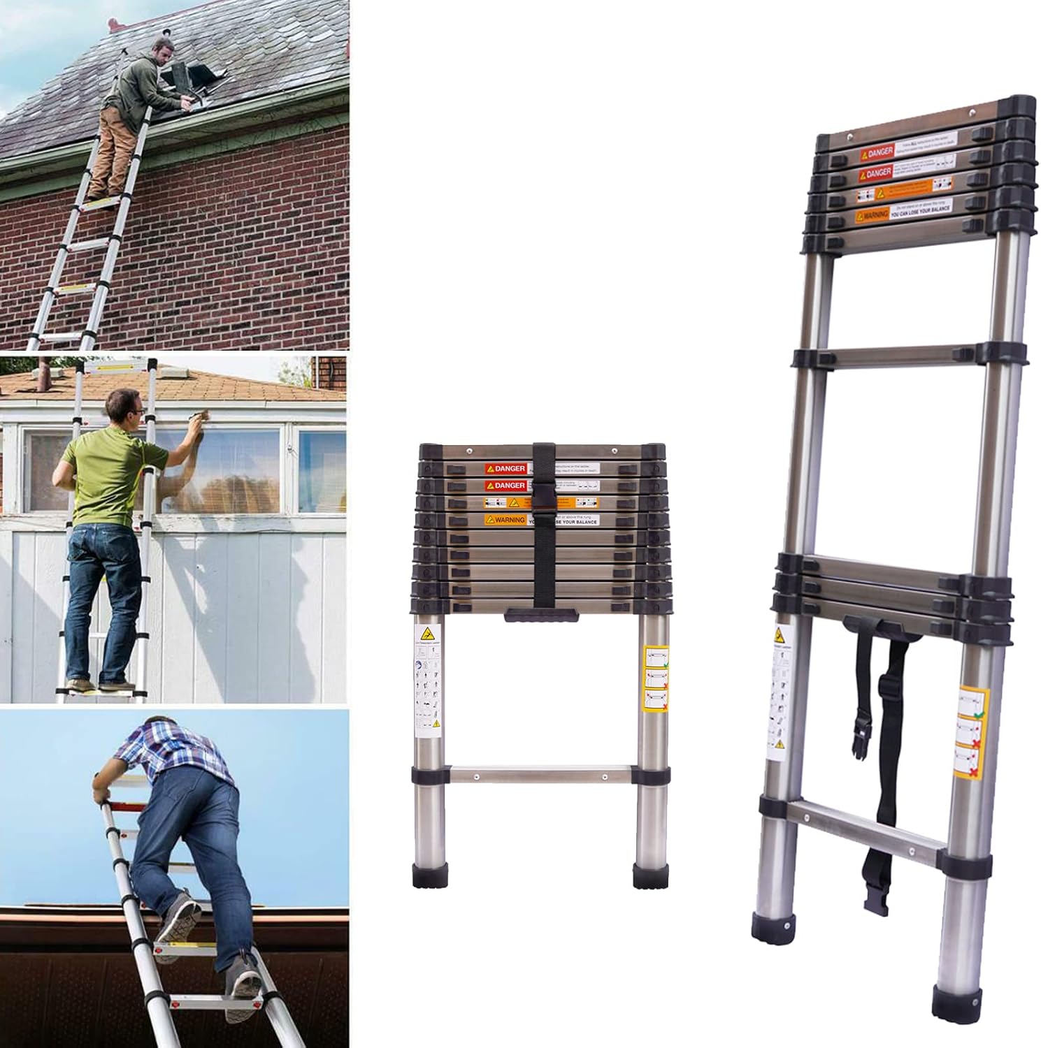 Telescopic Ladder 8.5FT, Stainless Steel Extendable Ladder, Portable