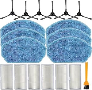 Replacement Parts for MAMNV BR150/BR151, for ZCWA BR150/BR151, for MANVINS G20, for GTTVO BR150/BR151, for ONSON BR150/BR151 2-in-1 Robot Vacuum and Mop Combo, 6 Side Brush,6 Filter, 6 Mop Pad,1Brush