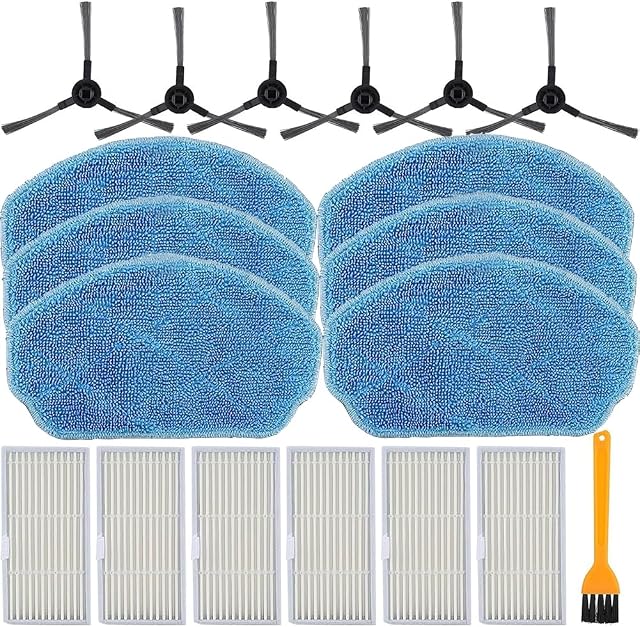 Replacement Parts for MAMNV BR150/BR151, for ZCWA BR150/BR151, for MANVINS G20, for GTTVO BR150/BR151, for ONSON BR150/BR151 2-in-1 Robot Vacuum and Mop Combo, 6 Side Brush,6 Filter, 6 Mop Pad,1Brush