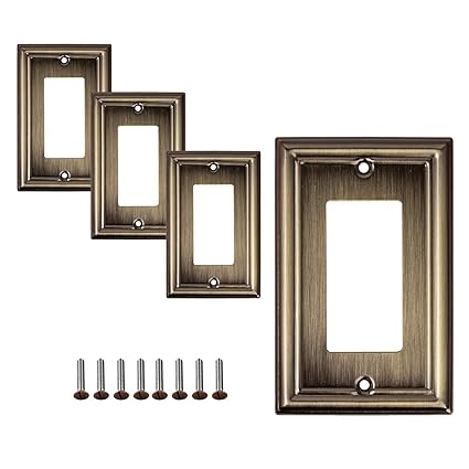Wall plates Decorative Beveled Antique Brass | Electric Outlet and Switch Covers| Style: 1 Gang Decorator (4 Pack)