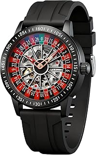 Roulette Wheel Automatic Watches for Men Rotating Dial Design Hollow Out Waterproof Mens Unique Style Mechanical Watch