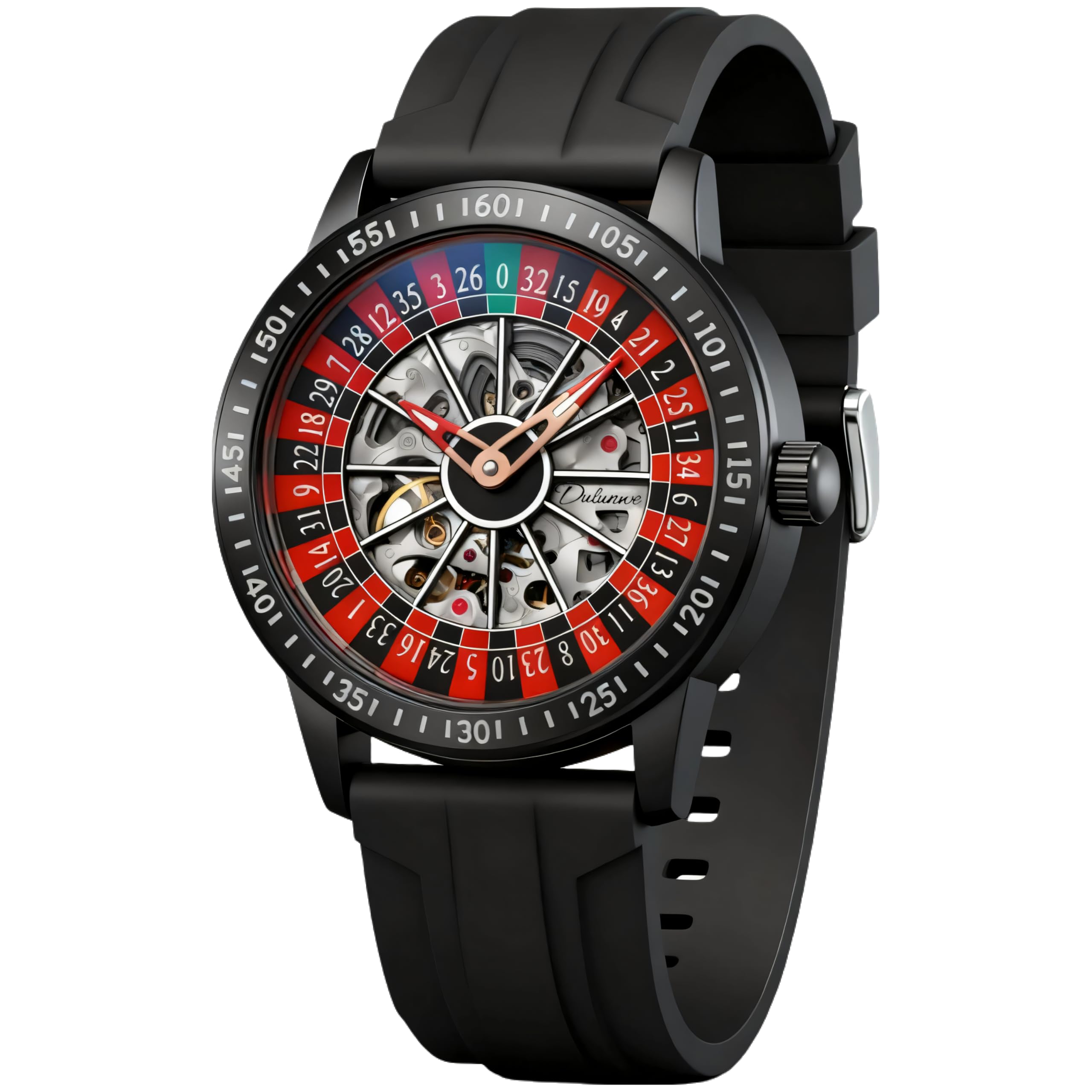 Roulette Wheel Automatic Watches for Men Rotating Dial Design Hollow Out Waterproof Mens Unique Style Mechanical Watch