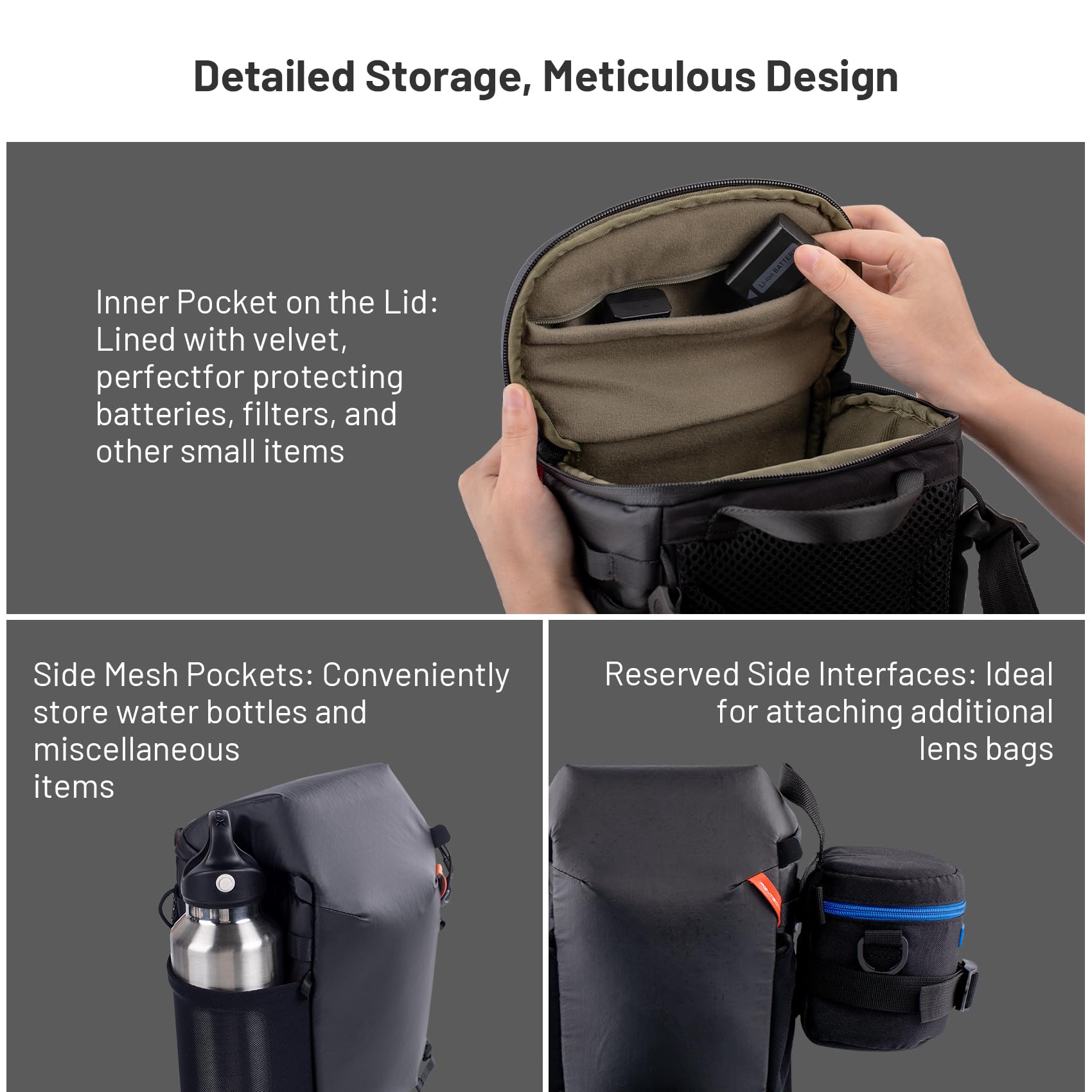 PGYTECH Kameratasche Klein mit Verstellbarem Schultergurt, Bauchtasche Umhängetasche mit zusätzlichen erweiterbaren Taschen,Kompatibel mit Nikon/Canon/Sony/DSLR/SLR/Spiegellose Kameras und Objektive
