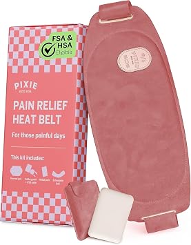 Pixie Period Heating Pad for Cramps - Wearable Cordless Graphene Heat Belt - 3 Heat Settings - Vibration Massage - Discreet - Adjustable Fit - Rechargeable - FSA Eligible and HSA Eligible - Pink