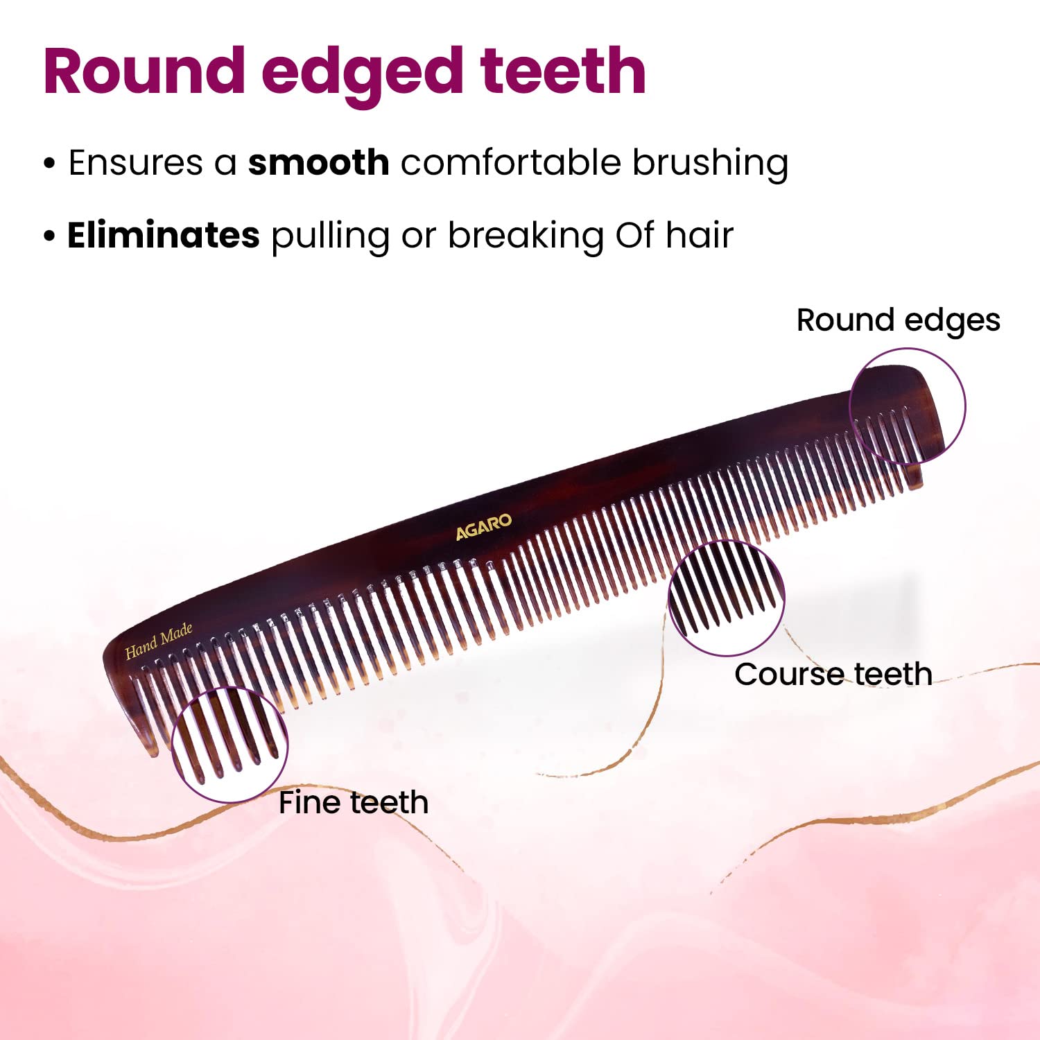 AGARO Hand Made Comb, All Fine Tooth Dressing Comb, Smooth Rounded Teeth, Hair Styling, Grooming, Hair Brushing, Hair Dressing, Cellulose Acetate Comb, For Men & Women, HMC72, Brown.