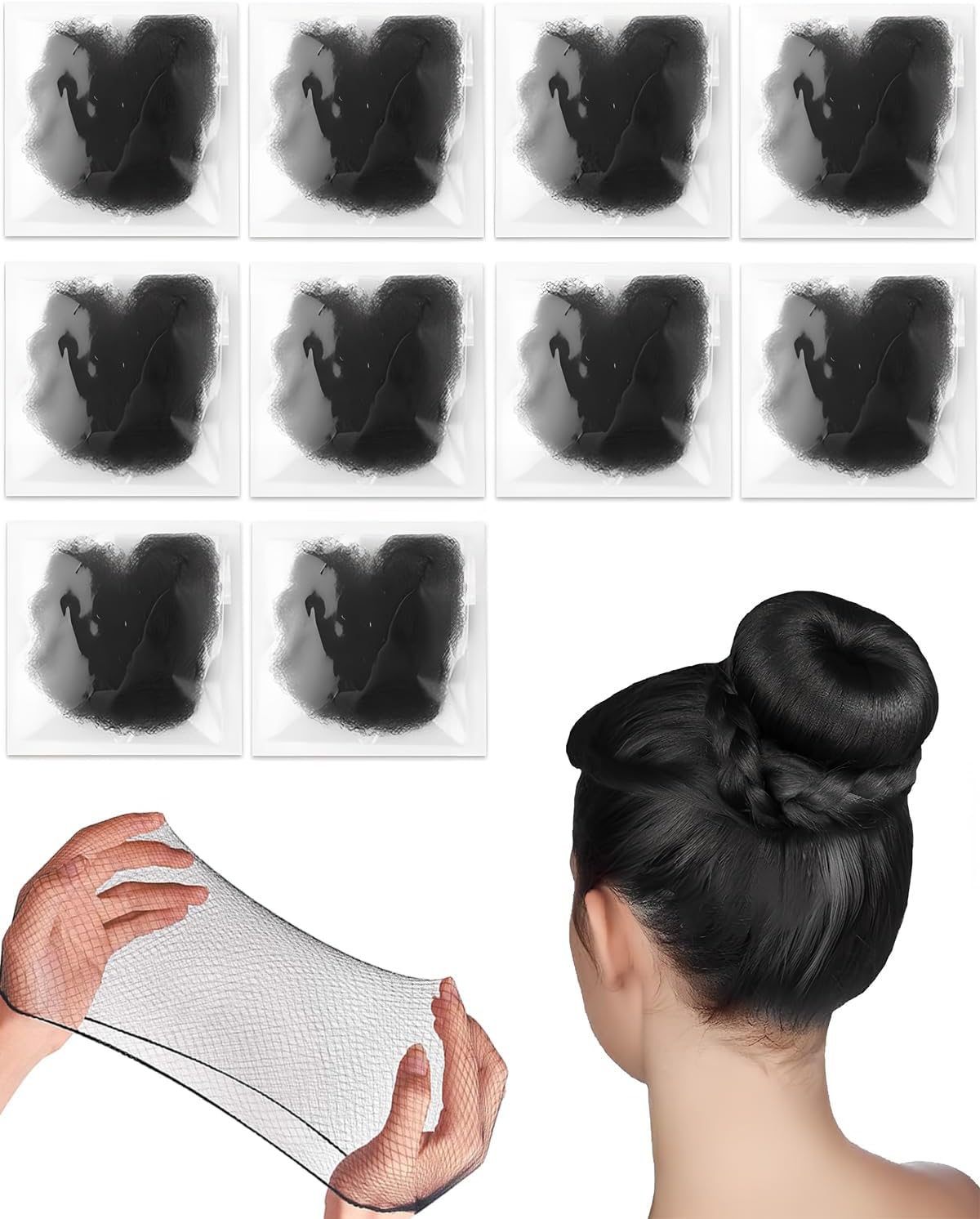 10 Pcs Hair Nets,Invisible Ballet Hair Nets for Buns Kids(Black)