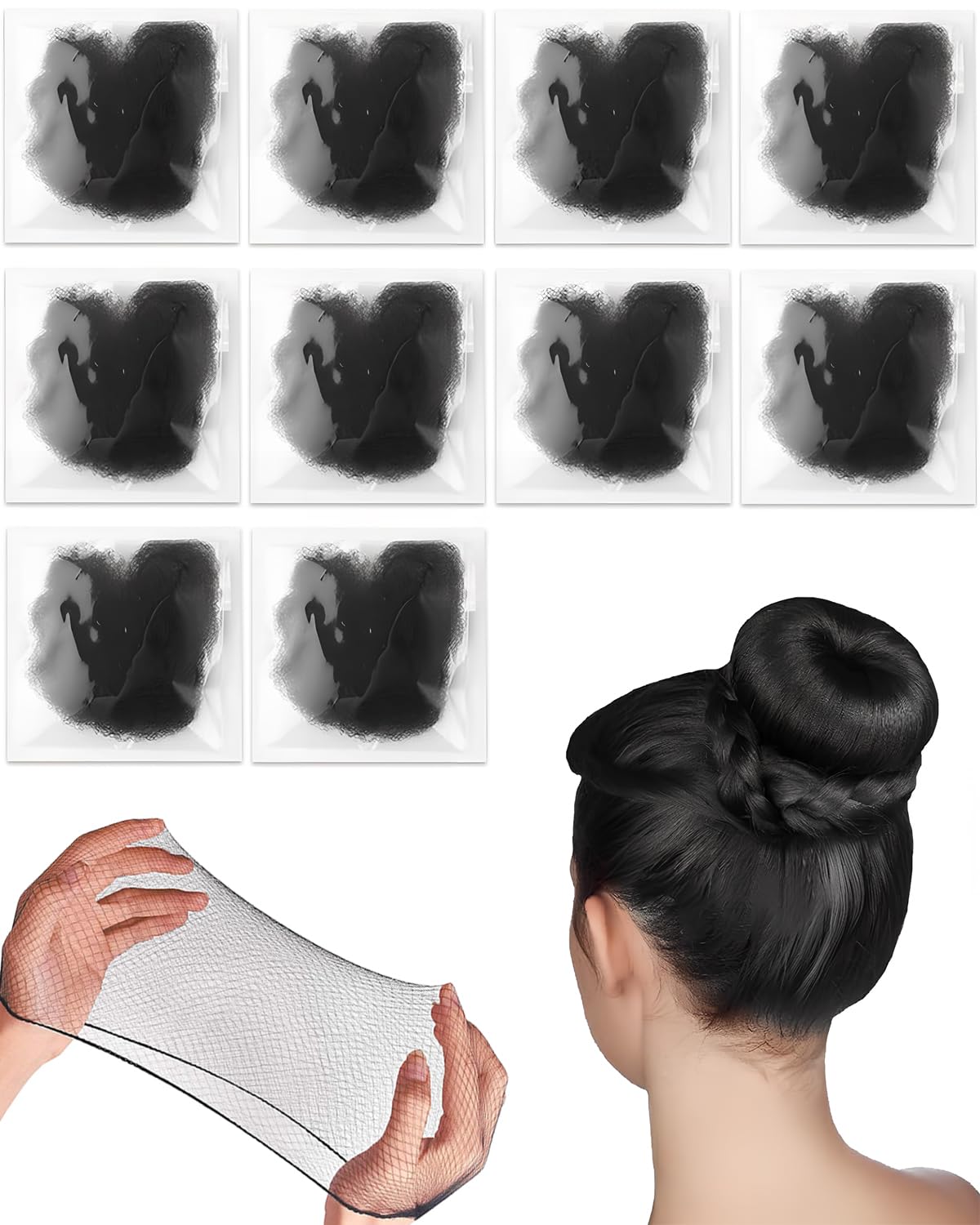 10 Pcs Hair Nets,Invisible Ballet Hair Nets for Buns Kids(Black)