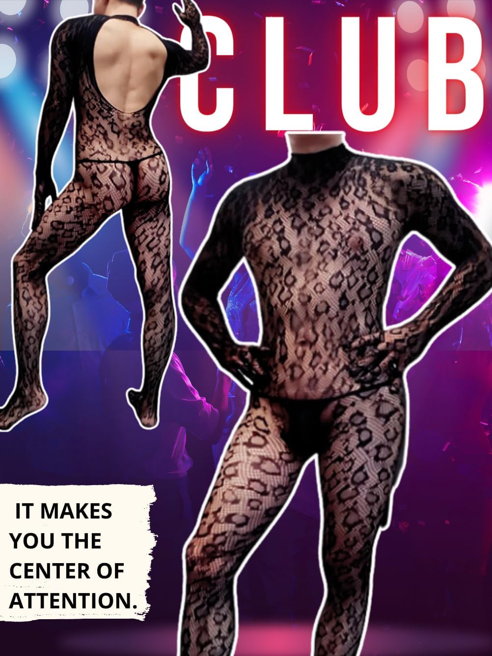 Rave Outfits For Men, Festival Party Clubwear, Leopard One Piece Full Lace Jumpsuit, Sexy Lingerie Costume Bodysuit - Image 5
