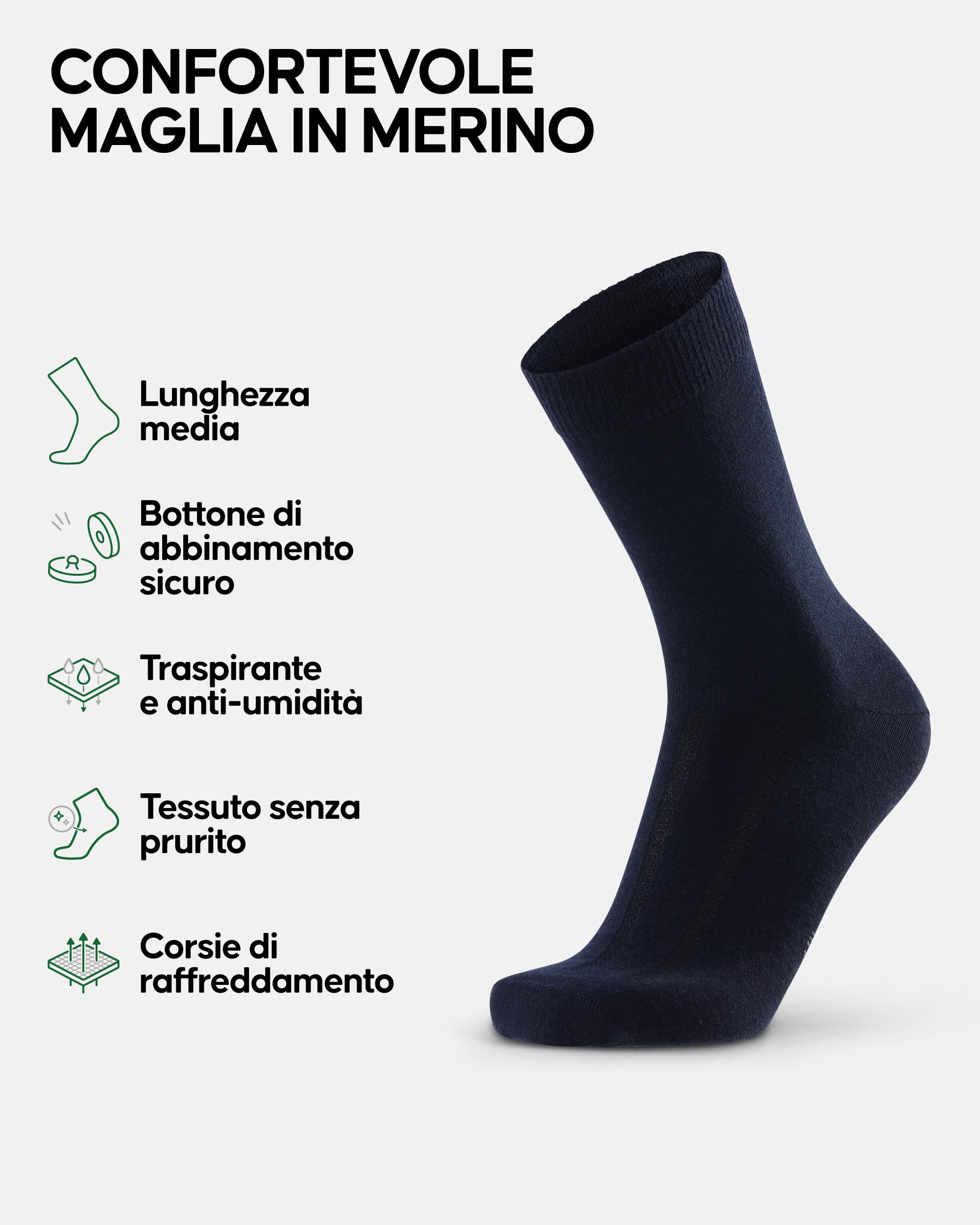 DANISH ENDURANCE Calzini con Bottone in Lana Merino, Anti-Umidità, Traspiranti, per Uomo e Donna, Calze Business Unisex, 3 o 5 Paia